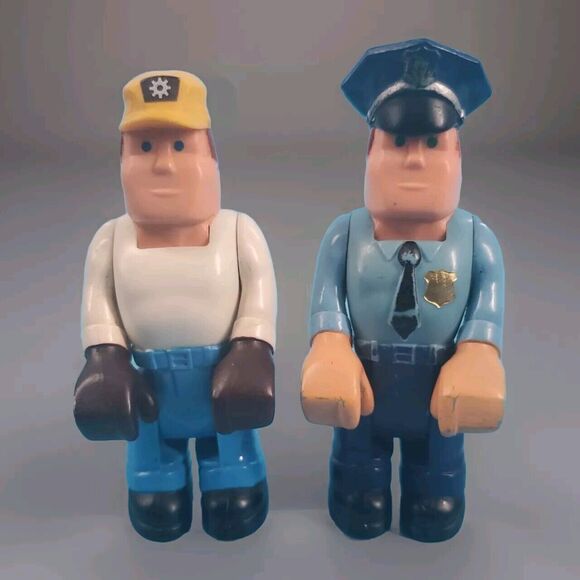 Vintage Fisher Price Husky Helpers People Figures Lot Of 2 Police Construction - Picture 1 of 7
